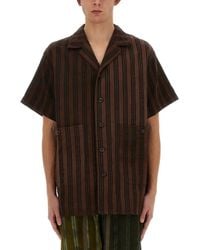 Uma Wang - Striped Shirt With Oversized Collar And Textured F - Lyst