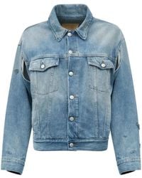 MM6 by Maison Martin Margiela - Washed Denim Jacket With Distressed Detailing - Lyst
