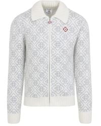 CASABLANCA - Zip-Up Sweatshirt With Pointed Ribbed Collar - Lyst
