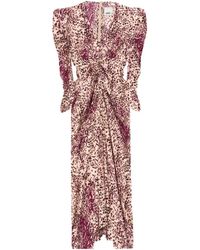 Isabel Marant - Deep V-Neck Midi Dress With Puffed Sleeves And Abs - Lyst