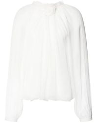 Alberta Ferretti - Sheer Silk Blouse With Floral Embellishment - Lyst