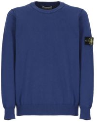 Stone Island - Cotton Sweater With Round Neck And Logo Patch - Lyst