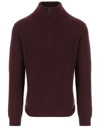 Woolrich - Bordeaux Wool Blend Sweater With Front Zipper And - Lyst