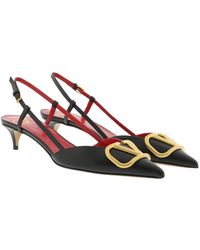 Valentino V Slingback Court Shoes Leather Black