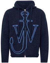 JW Anderson - Zip-Up Hooded Sweater With Contrasting Logo - Lyst