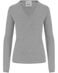 Allude - V-Neck Cashmere Sweater With Ribbed Edges And Time - Lyst