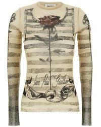 Jean Paul Gaultier - Printed Stretch Tulle Top With Crew Neck - Lyst