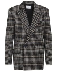 Saint Laurent - Double-Breasted Houndstooth Blazer With Wide Lapel - Lyst
