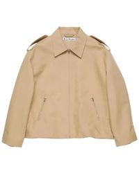 Acne Studios - Cropped Satin Cotton Jacket With Classic Collar - Lyst