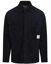Emporio Armani - Dark Goat Leather Shirt With Classic Collar - Lyst