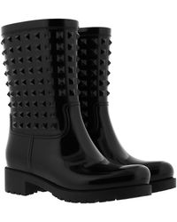 Valentino Valentino Garavani The Rockstud Glossed-rubber Rain Boots - Black