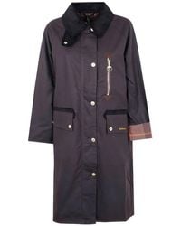 Barbour - Cotton Coat With Corduroy Collar And Tartan - Lyst