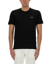 ZEGNA - Crew Neck T-Shirt With Subtle Logo Embroidery - Lyst