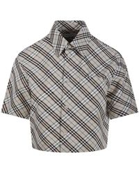 Burberry - Plaid Cropped Shirt With Structured Collar - Lyst