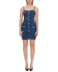 Moschino - Fitted Denim Mini Dress With Sweetheart Neckline - Lyst