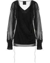 Givenchy - Silk Shirt With V-Neckline And Draped Lace-Up Deta - Lyst