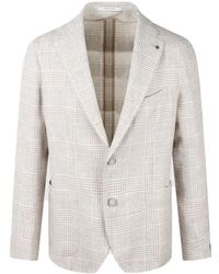 Tagliatore - Checked Linen And Cotton Blend Single-Breasted Bla - Lyst
