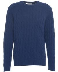 Amaranto - Cable-Knit Sweater With Round Neckline And Ribbed - Lyst