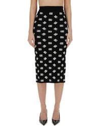 Dolce & Gabbana - Viscose Logo Jacquard Pencil Skirt - Lyst