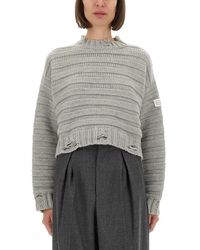 MM6 by Maison Martin Margiela - Cropped Textured Knit Pullover With Distressed Hem - Lyst