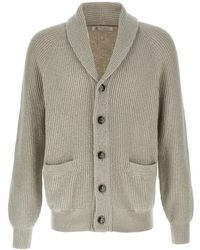 Brunello Cucinelli - Half-Ribbed Cotton Gauze Shawl Cardigan - Lyst