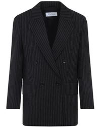 Max Mara - Double-Breasted Wool Jacket With Pinstripe Design - Lyst