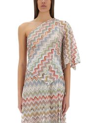 Missoni - One-Shoulder Top With 3D Lamé Zig Zags - Lyst