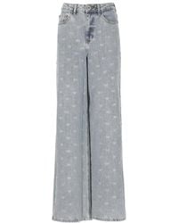 Self-Portrait - Light- Wide-Leg Cotton Jeans With Bow - Lyst