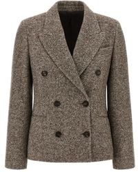 Brunello Cucinelli - Double-Breasted Silk Blend Blazer - Lyst