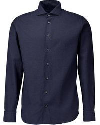 Eton - Flannel Shirt Lange Mouw Overhemden Donkerbla - Lyst