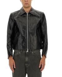 Our Legacy - Cropped Leather Jacket With Classic Collar - Lyst