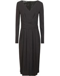 Alberta Ferretti - Viscose Midi Dress With Deep V-Neckline - Lyst