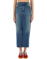 MSGM - High-Waisted Denim Skirt With Front Slit - Lyst