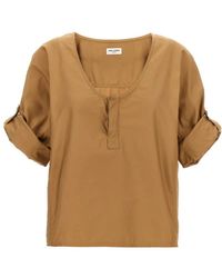 Saint Laurent - Twill Blouse With Wide Neck - Lyst