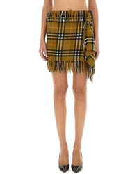 Burberry - Wool And Cashmere Check Scarf Style Skirt - Lyst