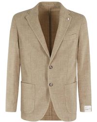 L.B.M. 1911 - Tobacco Wool-Linen Blend Blazer With Classic Lapel - Lyst