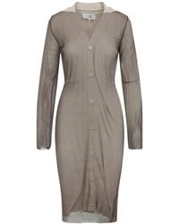 MM6 by Maison Martin Margiela - Ribbed Knit Midi Dress With Button-Down Front And - Lyst