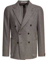 Tagliatore - Textured Silk-Wool Blend Double-Breasted Jacket - Lyst