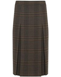 Saint Laurent - Plaid Midi Skirt With Front Pleats - Lyst