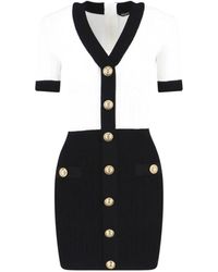 Balmain - Zweifarbiges Bodycon-Strickkleid Mit Zopfmuster - Lyst