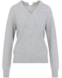 Carven - V-Neck Cashmere Knit Sweater With Ribbed Hem - Lyst