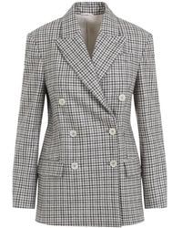 Brunello Cucinelli - Double-Breasted Virgin Wool Jacket With Check Patt - Lyst