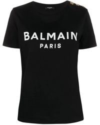 Balmain - Flocked T-Shirt With Decorative Shoulder But - Lyst