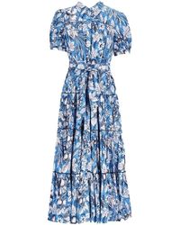 Diane von Furstenberg - Statement Midi Dress With Puff Sleeves And Tiered - Lyst