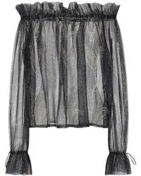 Saint Laurent - Paisley Motif Lurex Off-The-Shoulder Blouse - Lyst