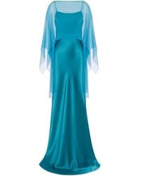 Alberta Ferretti - Long Satin Dress With Removable Chiffon Cape Top - Lyst