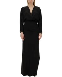 Genny - Long Dress With Deep V-Neckline And High Sli - Lyst