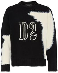 DSquared² - Crew Neck Sweater With Bold Intarsia Pattern - Lyst