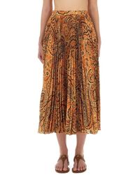 Etro - Pleated Sablé Skirt With Vibrant Paisley Print - Lyst