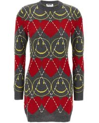 Moschino - Wool Blend Mini Dress With Diamond-Stitched Patter - Lyst
